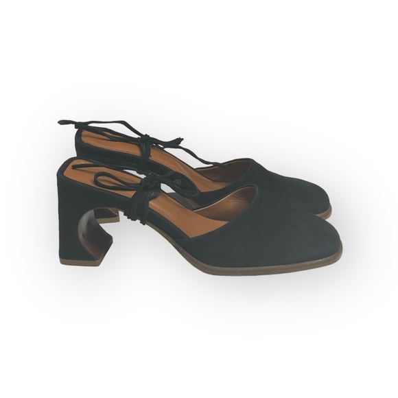 By Far 𖤐 Iris Ankle Wrap Heeled Mules Sandals 𖤐 Black Suede 𖤐 36 𖤐 Handmade - Picture 3 of 16